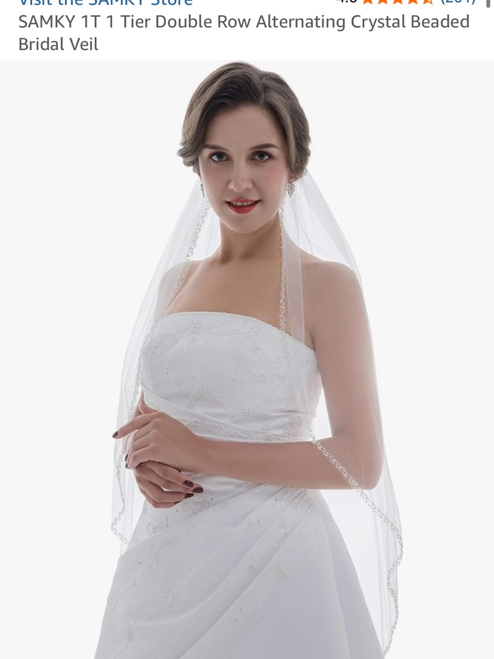 Crystal-Trim 1-Tier Bridal Veil in light ivory